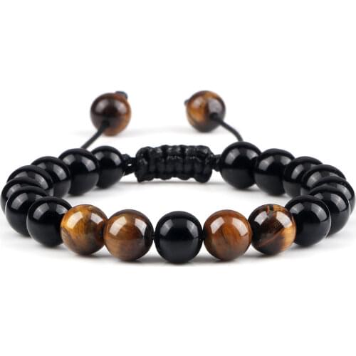 Natural Lava Stone Wooden Beads Braided Rope Bracelet Women Men Healing Balance Tiger Eye Buddha Bracelet Adjustable Jewelry