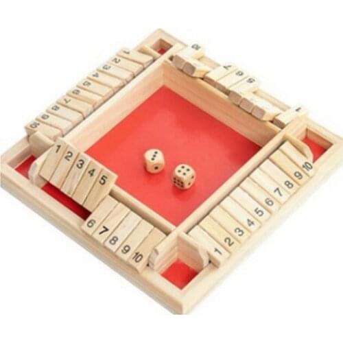 Closed Box Dice Family Board Game 4 Double-sided Number 10 Wooden Bezel and Dices Game Set 4 People Bar Family Party Dice Game