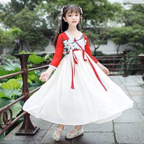 H2516 Girls Chinese Hanfu Clothing Antique Summer Fairy Child Clothes Childrens Tang Dress Baby Traditional Princess Costumes