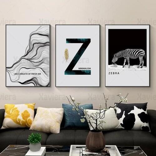 Modern Deco Painting Canvas Art Print Zebra Z Breath Line Minimalist Picture Wall Art Home Decoration Office Mural Animal Poster