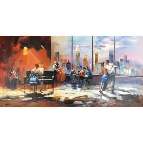 Famous Modern art Playing music with view on skyline Willem Haenraets Paintings on Canvas Large for living room Hand painted