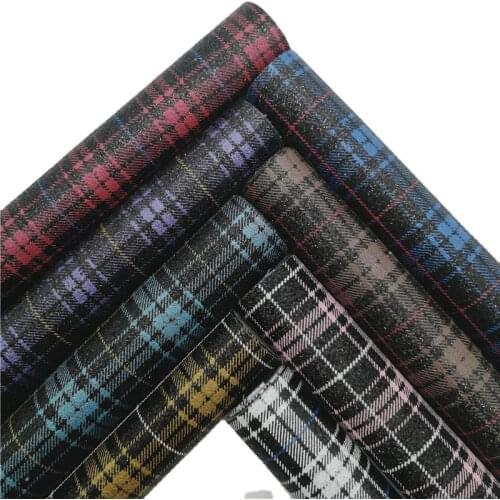 Tartans Printed Glitter Faux Leather Synthetic Leather Faux Fabric Sheets Leather for Bows DIY 21X29CM GM2297