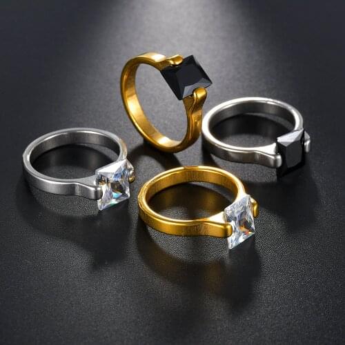 Stainless Steel 3 mm Vintage Large CZ Ring For Men Women Fashion Jewelry Party Gift