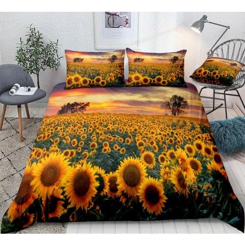 3D Sunflower Duvet Cover Set Yellow Sunflower Sea Bedding Floral Field Landscape Quilt Cover Queen Bed Set Sunset King Dropship