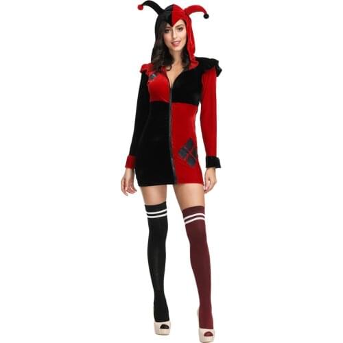 Halloween Circus Clown Cosplay Red and black Skirt With Hat Girl Dress The Playing Card Element