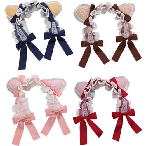 Lolita Lace Headbands Cute Dot Ears Headwear Bows Adorn with Ribbon Sweet Kawaii Cosplay Headpiece Party Supplies