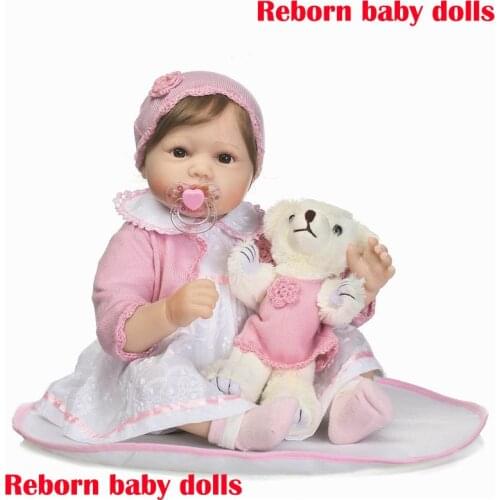55cm Soft Silicone Reborn Babies Dolls Toy With Bear Newborn Princess Girl Baby Doll For Kids Girls Brinquedos Birthday Gift
