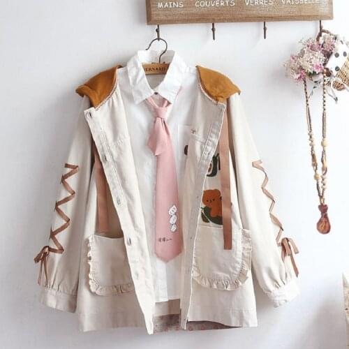Japanese cute hooded jacket female autumn winter preppy style sweet casual loose long-sleeved cardigan Harajuku kawaii outerwear