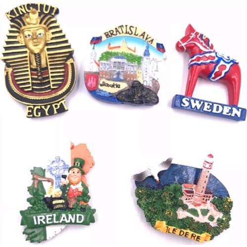 Tourism refrigerator fridge magnets Egypt Slovakia Ireland Sweden France resin magnetic refrigerator World tourism souvenirs