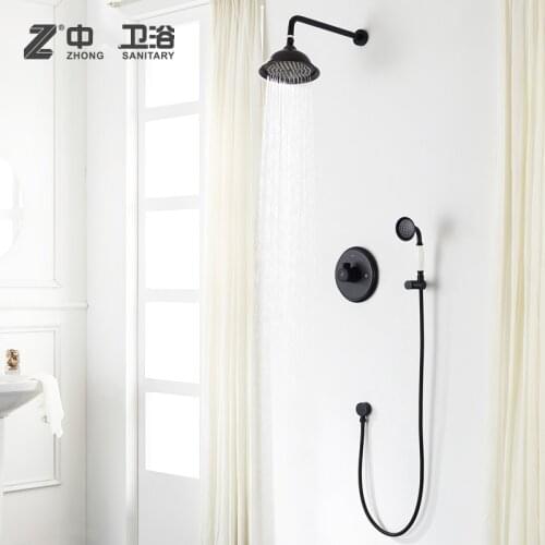 Oil Rubbed Bronze Black Solid brass bathroom wall mounted shower faucet Round Cold and hot water mixing valve shower set