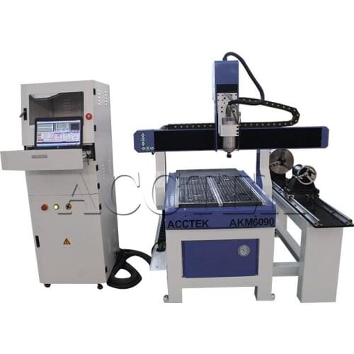 AccTek Mini Cnc Router With Side Rotary Axis AKM6090 Aluminum Metal Cutting And Engraving