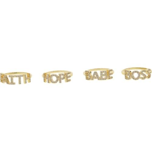 Cz paved BABE BOSS HOPE FAITH custom letters unique meaning women engagement gold color ring fashion
