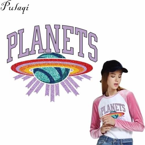 Pulaqi Fashion Planet Patches Iron On Transfers For Kids Women T-Shirts Heat Thermal Transfer Patch Decoration Stickers F