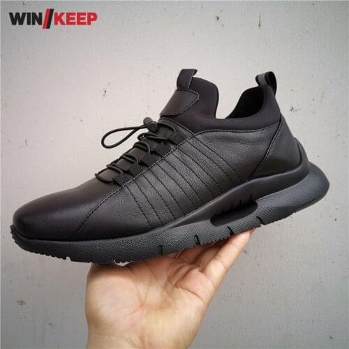 Mens Genuine Leather Sports Shoes Light Comfortable New Spring Outdoor Training Running Sneakers Slip-On Fitness Jogging Shoes