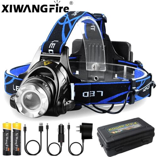 T6 Headlamps 12000lumens Led Headlamp Zoomable Headlight Head Torch Flashlight Head Lamp By 18650 Battery for Fishing Hunting