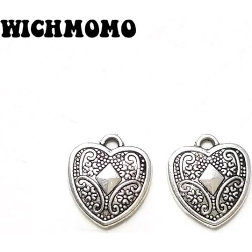 New Fashion 15 Pieces 16*18mm Retro Zinc Alloy Heart Charms Pendant for DIY Necklace Earring Jewelry Accessories PJ549
