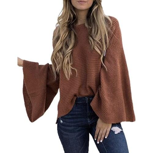 New Sweater Women 2019 Round Neck Pullover Casual Loose Sleeve Autumn And Winter Trumpet Sleeve Clothes Women Vestidos MMY77019