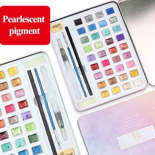 Solid Pearlescent Water Color Pigment Paint 12/36/48 Colors Glitter/Shiny Watercolor/Acuarela Metallic Pigment Painting Supplies