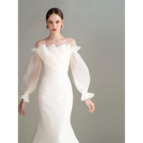 Organza Puff Sleeves White Detachable Bridal Bicep Long Sleeves Perspective Bridal Gown Sleeves Handmade For Wedding Accessories
