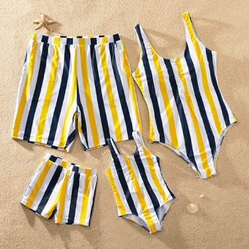 PatPat 2021 New Arrival Stripe Splice Print Family Matching Swimsuits