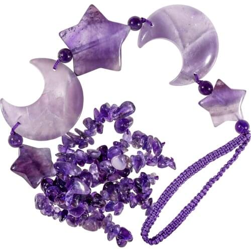 Handmade Crystal Stones Hanging Ornaments Star & Moon Charms Car Ornament for Chakra Healing Yoga Meditaiton Fengshui Window Dec