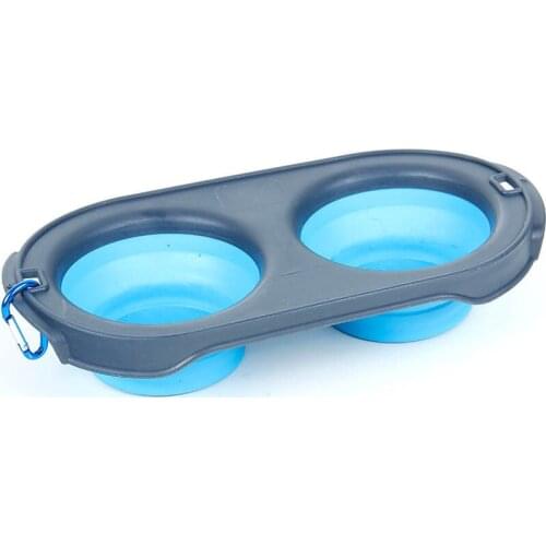 Pet Supplies Dog Bowl Dual-use Folding Silicone Double Bowl Dog Pot Cat Food Bowl Non-slip Design Utensils