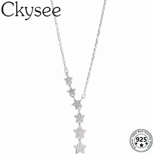 Ckysee Simple 925 Sterling Silver Necklace Star With Zircon Super Pendant Necklace For Fashion Women Simple Fine Charms Jewelry