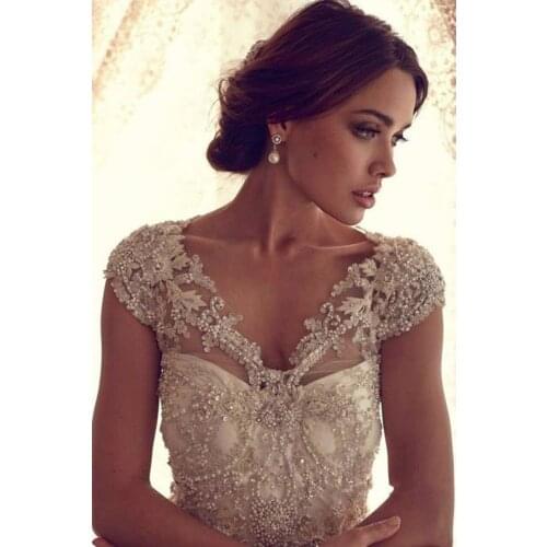 Luxury Beaded Wedding Jackets Bridal Bolero Cap Sleeve Lace Applique Newest