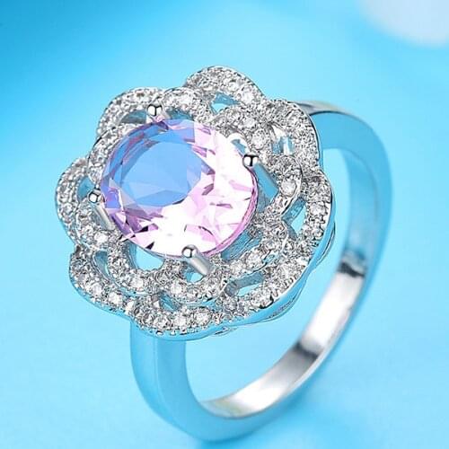 Pink Colorful Ladies Zircon Ring Fashion Shiny Mini Zircon Creative Closed Metal Charm Ring Decoration Set Party Wedding Gift