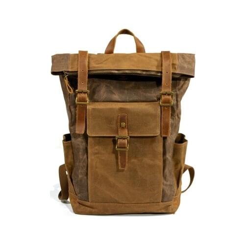 M207 Bagpack Vintage Canvas Leather Laptop Backpack Male College School Bookbag Men Out Door Travel Casual Daypacks Waterproof