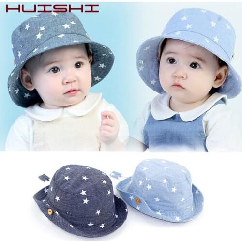 HUISHI Hat Children Summer Bucket Hats Kids Star Denim Cotton Sun Fisherman Caps For Girl Boys Toddler Caps Baby 3 To 12 months