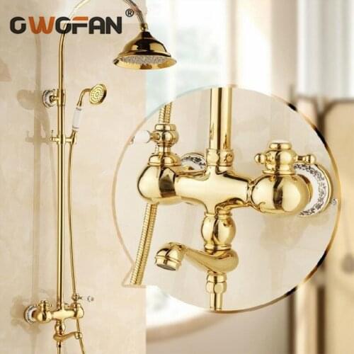 Shower Faucets Gold Bathroom Taps Rainfall 8 inch with Hand Shower Attachment On The Crane Home Decoration Plumbing Mixer HA01