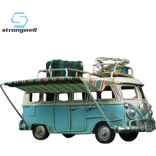 Strongwell Iron Camping Bus Ornaments Home Decoration Classic Metal Car Shop Wedding Home Decorations Kids Toys Birthday Gifts
