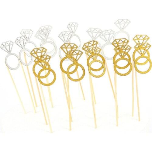 10Pc/bag Gold Sliver Glitter Diamond Ring Cupcake Toppers Wedding Cake Topper Decor Wedding Ceremony Birthday Party Supplies