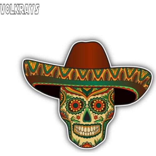 Volkrays Personality Car Sticker Mexican Sugar Skull Pattern Accessories Waterproof Cover Scratches Vinyl Decal,10cm*13cm