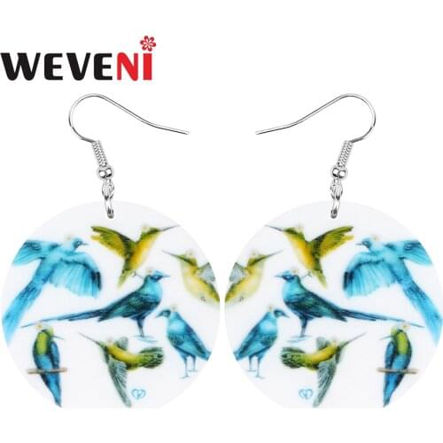 WEVENI Acrylic Round Hummingbird Earrings Printing Bird Animal Dangle Drop Jewelry For Women Kid Girls Fashion Gift Decoration