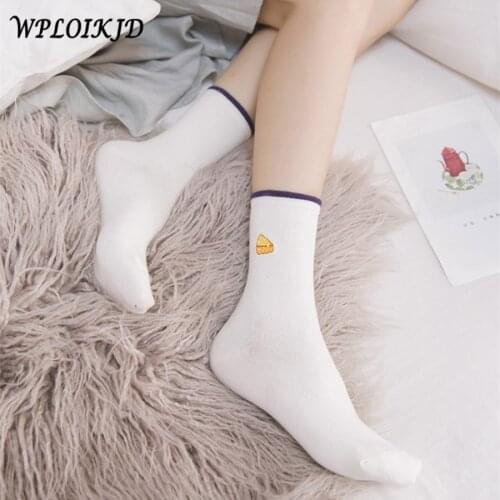 [WPLOIKJD]1Pair Korean Creative Fashion Calcetines Mujer Embroidery Cartoon Snacks French Fries Popcorn Egg Cute Harajuku Funny