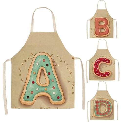 1Pcs Letter Pattern Kitchen Apron Sleeveless Cotton Linen Kids Aprons For Cooking Baking bbq Home Cleaning Tools 66x47cm 47x38cm