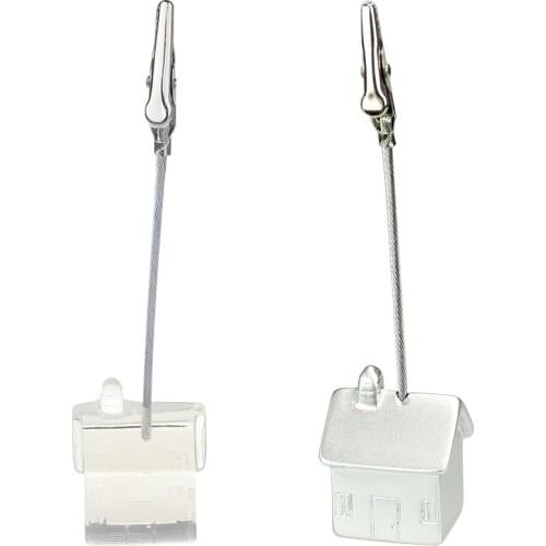 100PCS Metal Crocodile Mouth Photo Note Memo Clip with Warm Resin House Base Place Card Holder