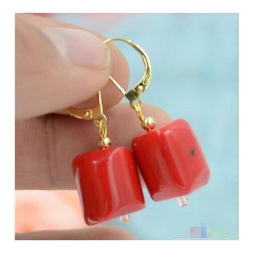 10x16mm cylindricality red coral DANGLE EARRING