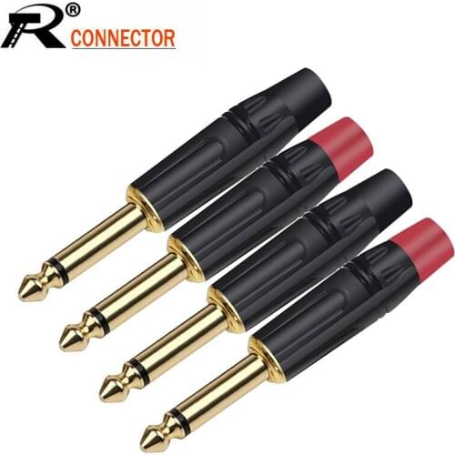 2PCS 6.35MM Jacks 6.3MM Mono Male Plug Connector Gold Plated Brass 1/4 Inch Microphone Plug Connector
