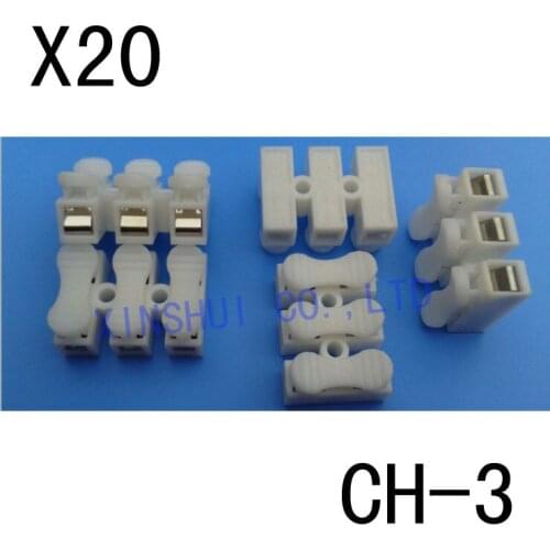 20pcs 3pin white color new develop LED lamp terminal block clip fast wire connector CH-3 press type terminal blocks