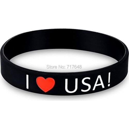 200pcs I LOVE USA wristband silicone bracelets free shipping by FEDEX