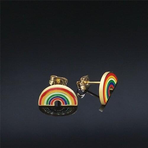 2021 Colorful Enamel Stainless Steel Rainbow Stud Earrings Women Gold Color Earrings Jewelry pendientes mujer pequenos E9519S01