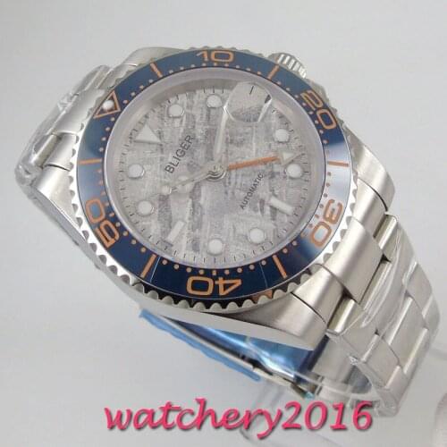 40mm BLIGER gray dial GMT Blue Ceramic bezel date sapphire glass automatic mens watch