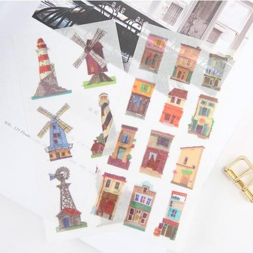 6Sheets/Set Creative Dream Town Decoration Scrapbooking Stickers Transparent PVC Stationery Planner Stickers