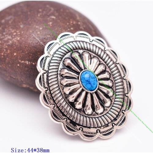 6pc 44*38mm American Traditional Flower Pattern Blue Turquoise Western Saddle Tack Hardware Accessories Concho With Long Screw