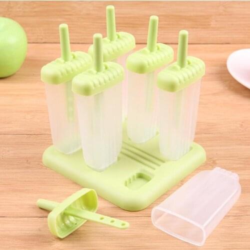 6pcs/set DIY Ice Lolly Cream Molds Ice Tray Rectangle Shaped Ice Cream Pop Molds Tray Stick Ice Cream Makers with Popsicle Stick
