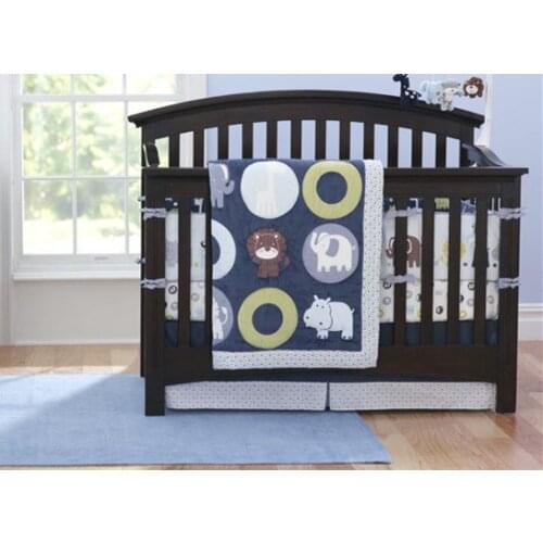 7PCS embroidery baby crib bedding set bedspread newborn cot linen kit de berço (4bumper+duvet+bed cover+bed skirt)