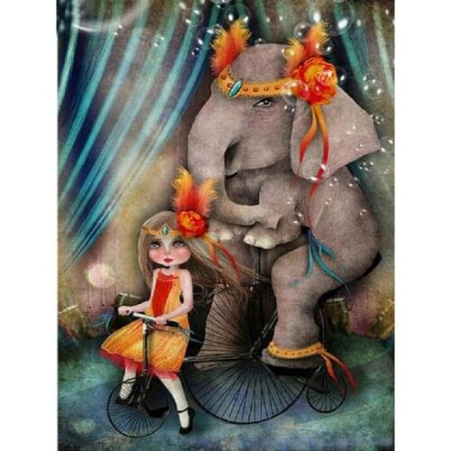 DIY Diamond Painting Cartoon girl and elephant Cross Stitch Full square round Drill Mosaic Diamond Embroidery Decoration Home